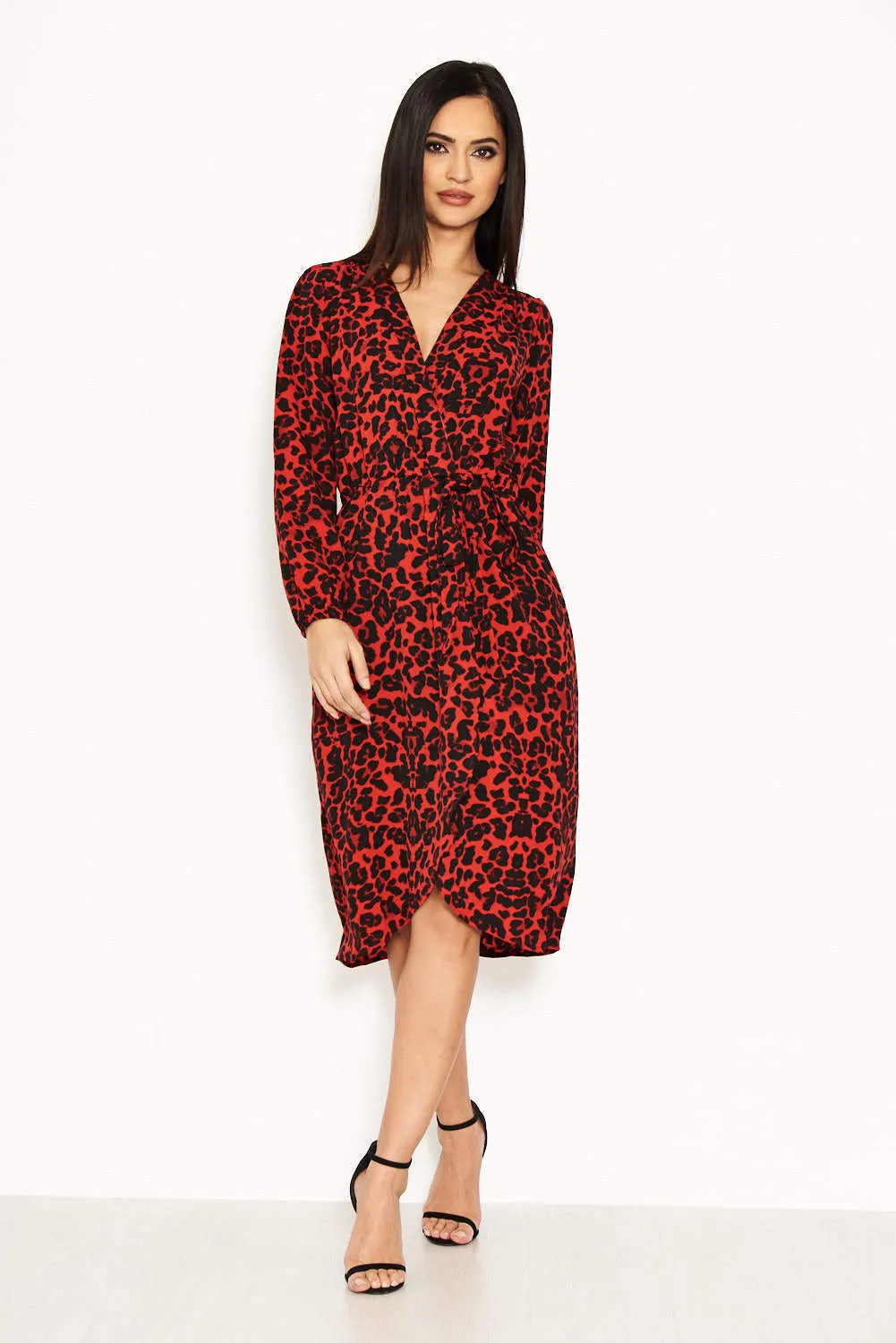 Red Leopard Print V-Neck Wrap Dress sold by AX Paris product image thumbnail 2
