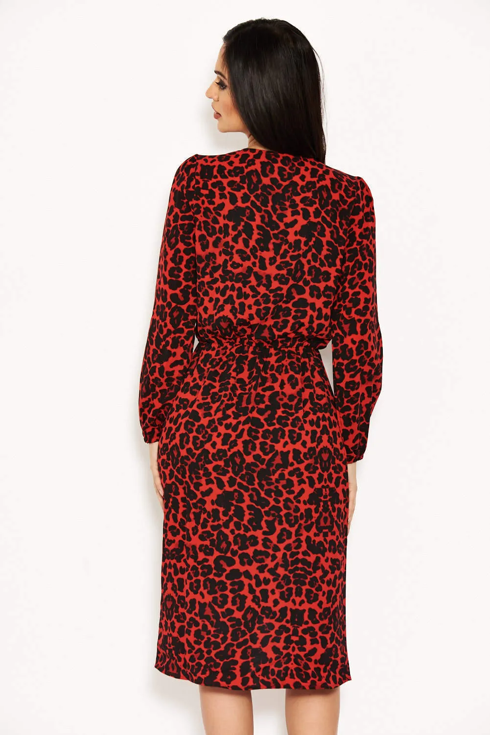 Red Leopard Print V-Neck Wrap Dress sold by AX Paris product image thumbnail 3