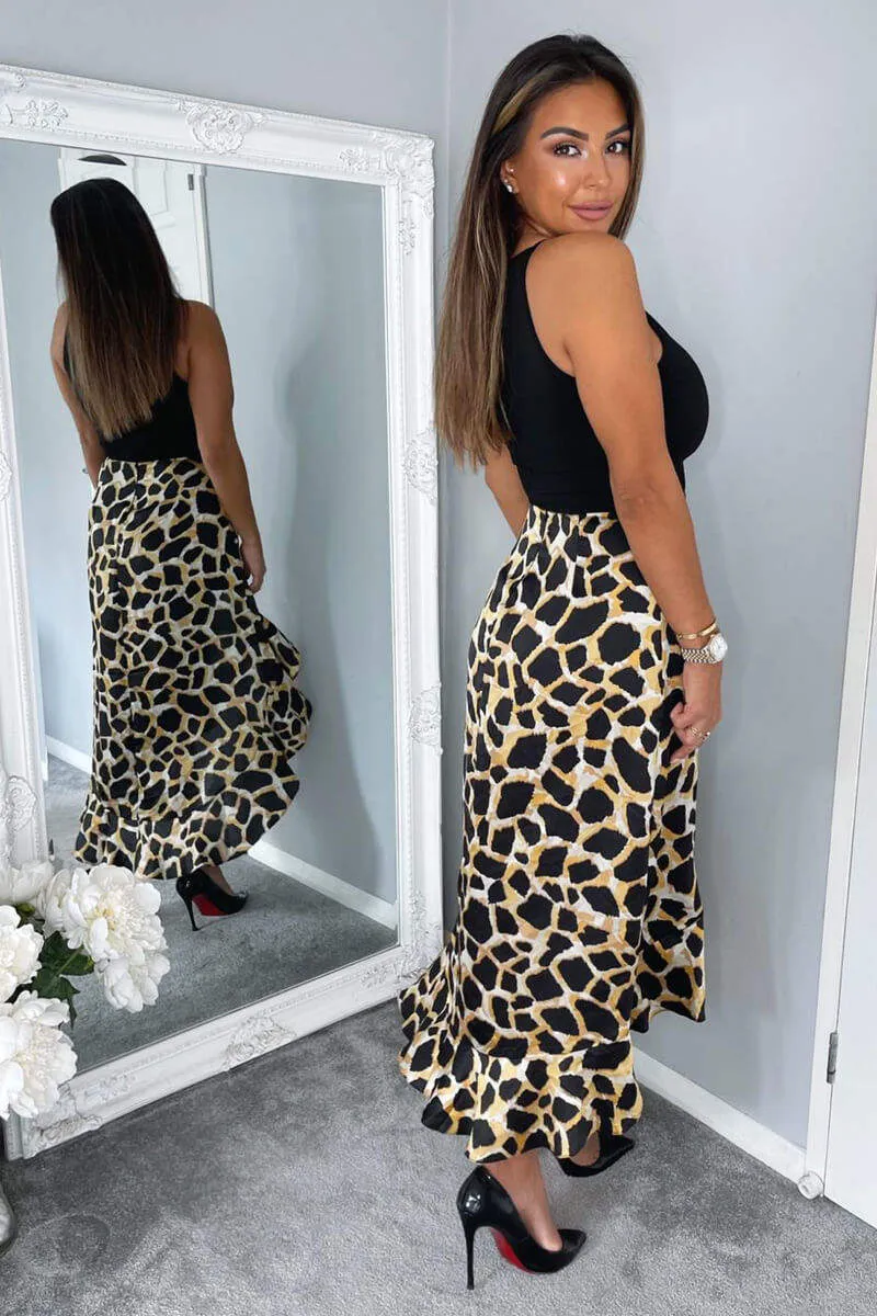 Black Animal Print 2 in 1 Dipped Hem Midi Dress sold by AX Paris product image thumbnail 4