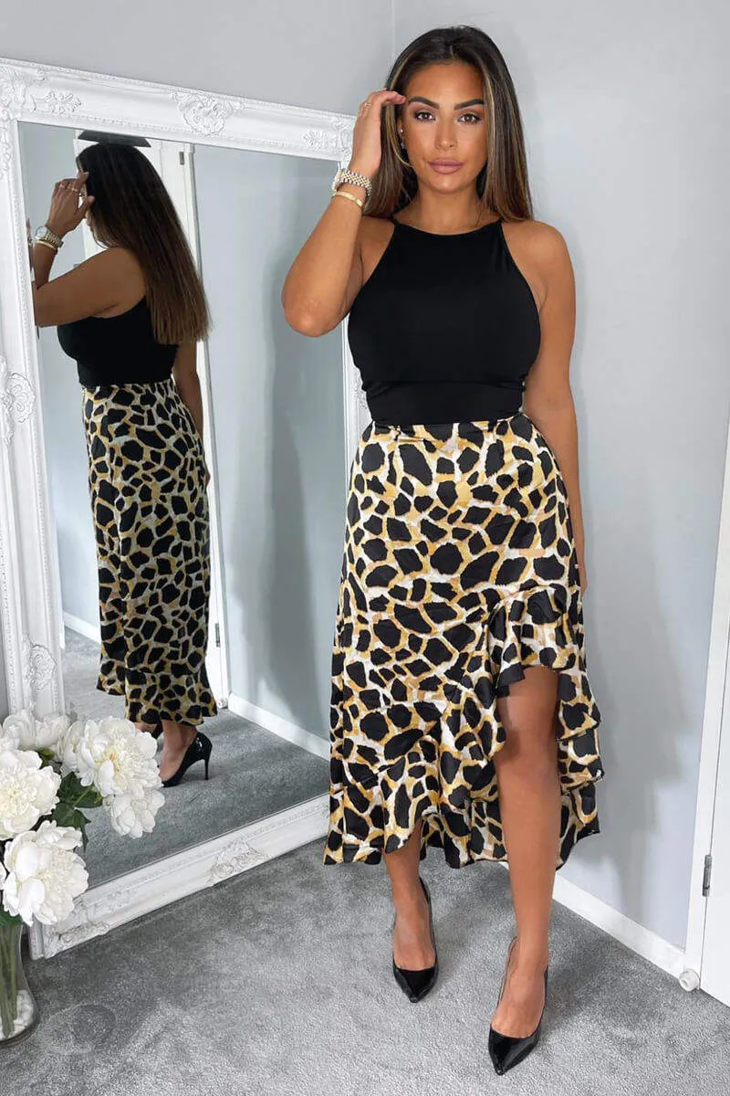 Black Animal Print 2 in 1 Dipped Hem Midi Dress sold by AX Paris product image thumbnail 2
