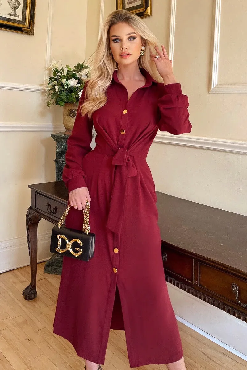 Wine Button Front Tie Shirt Midi Dress sold by AX Paris product image thumbnail 4