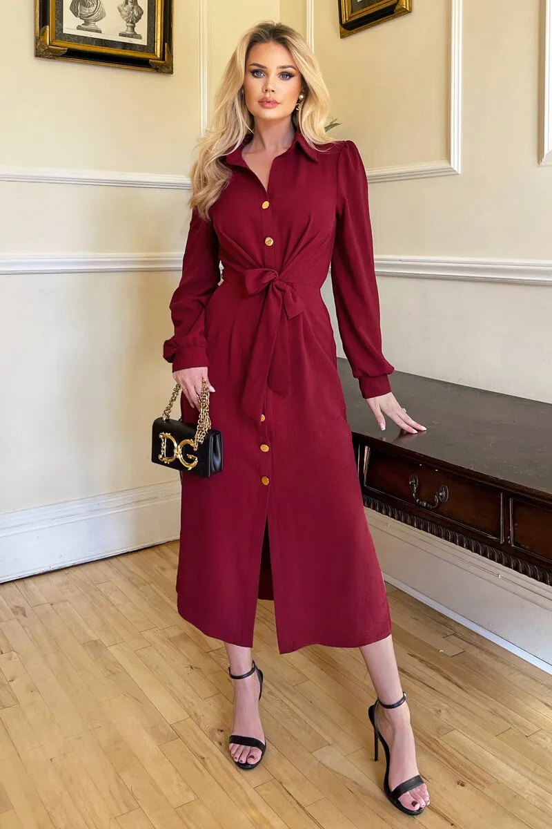 Wine Button Front Tie Shirt Midi Dress sold by AX Paris product image thumbnail 2