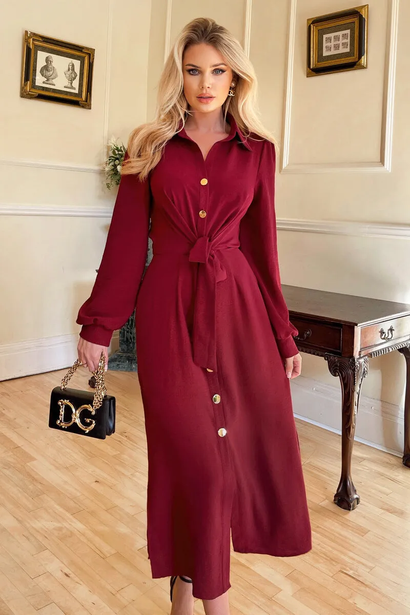 Wine Button Front Tie Shirt Midi Dress sold by AX Paris product image thumbnail 3