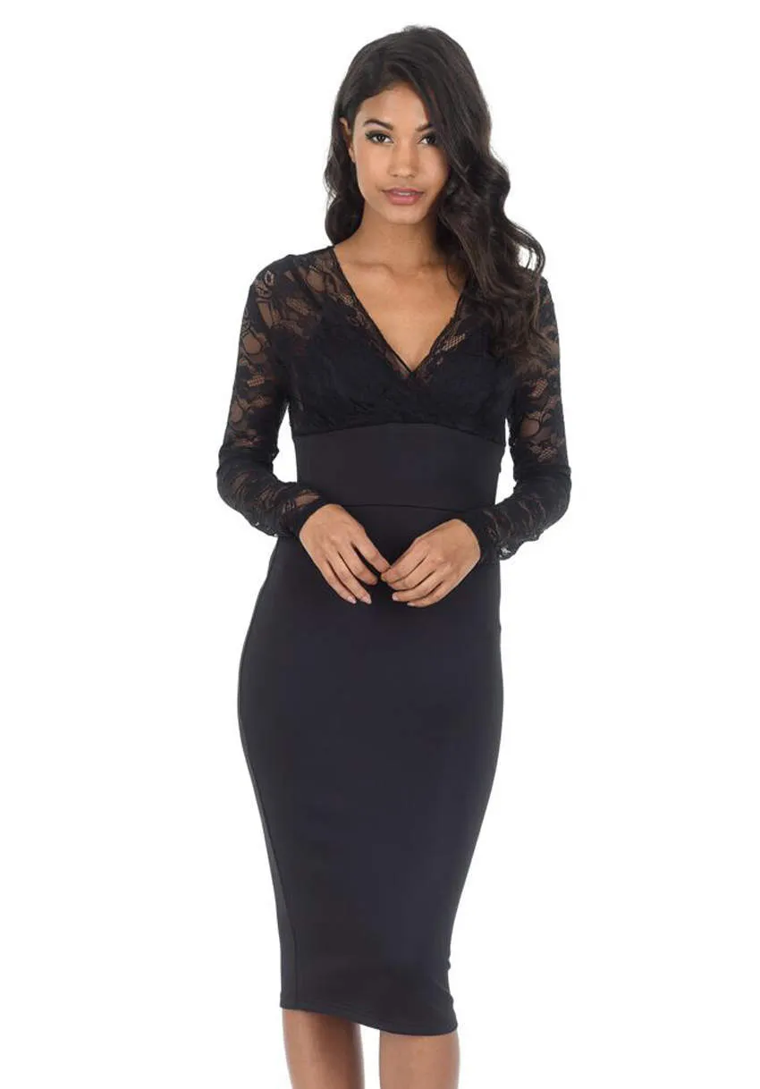 Black Bodycon Dress With Lace Top sold by AX Paris