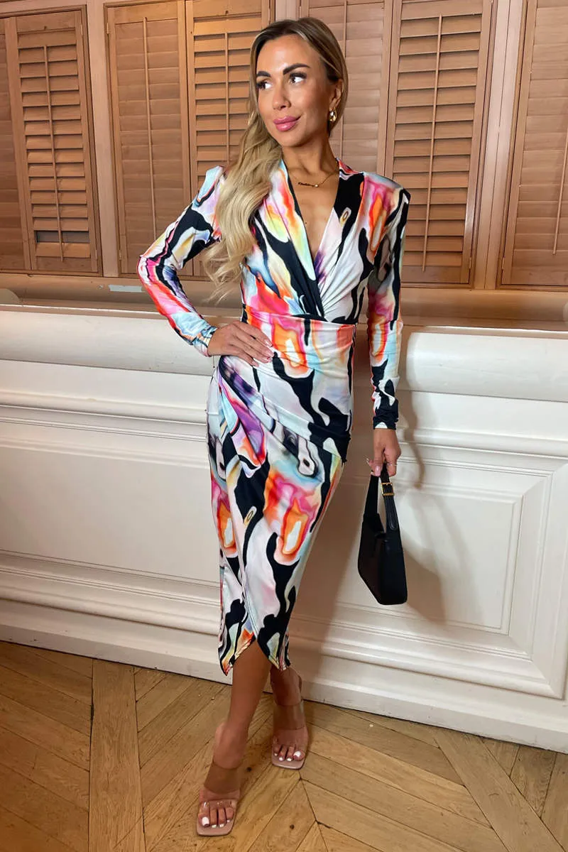 Multi Abstract Print Long Sleeve Bodycon Midi Dress sold by AX Paris product image thumbnail 3