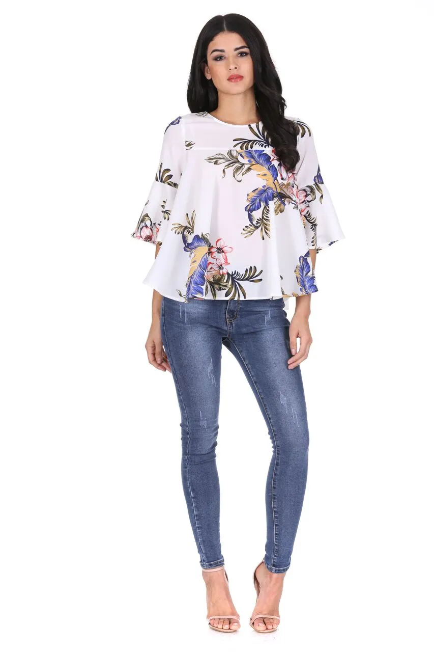 Cream Floral Flared Sleeves Top sold by AX Paris product image thumbnail 2