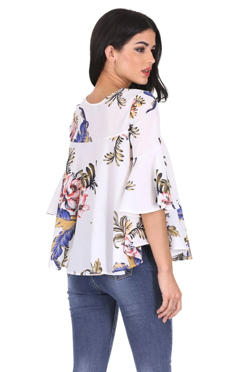 Cream Floral Flared Sleeves Top sold by AX Paris product image thumbnail 3