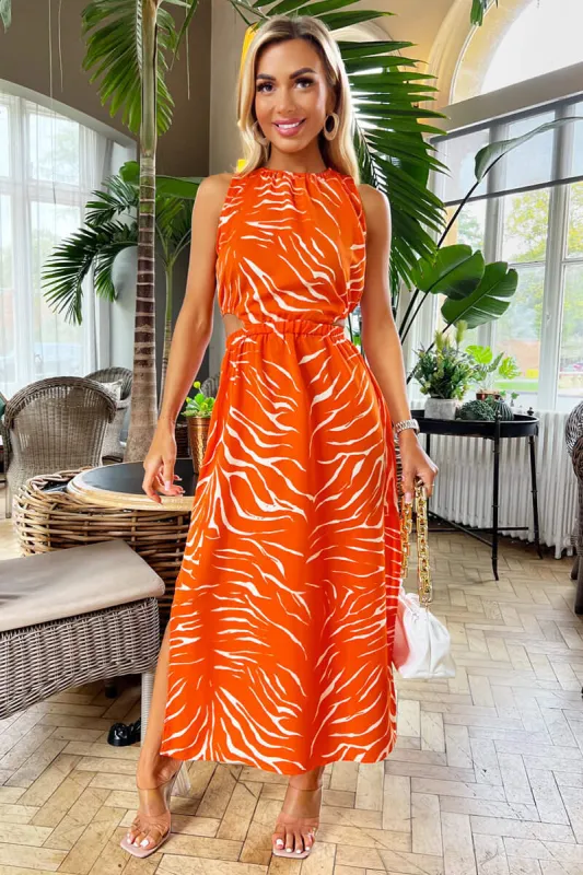 Blood Orange Printed Cut Out Midi Dress sold by AX Paris