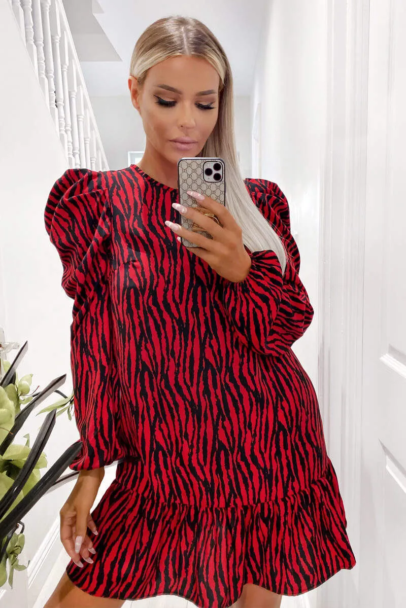 Red Printed Puff Sleeve Frill Shift Dress sold by AX Paris product image thumbnail 3