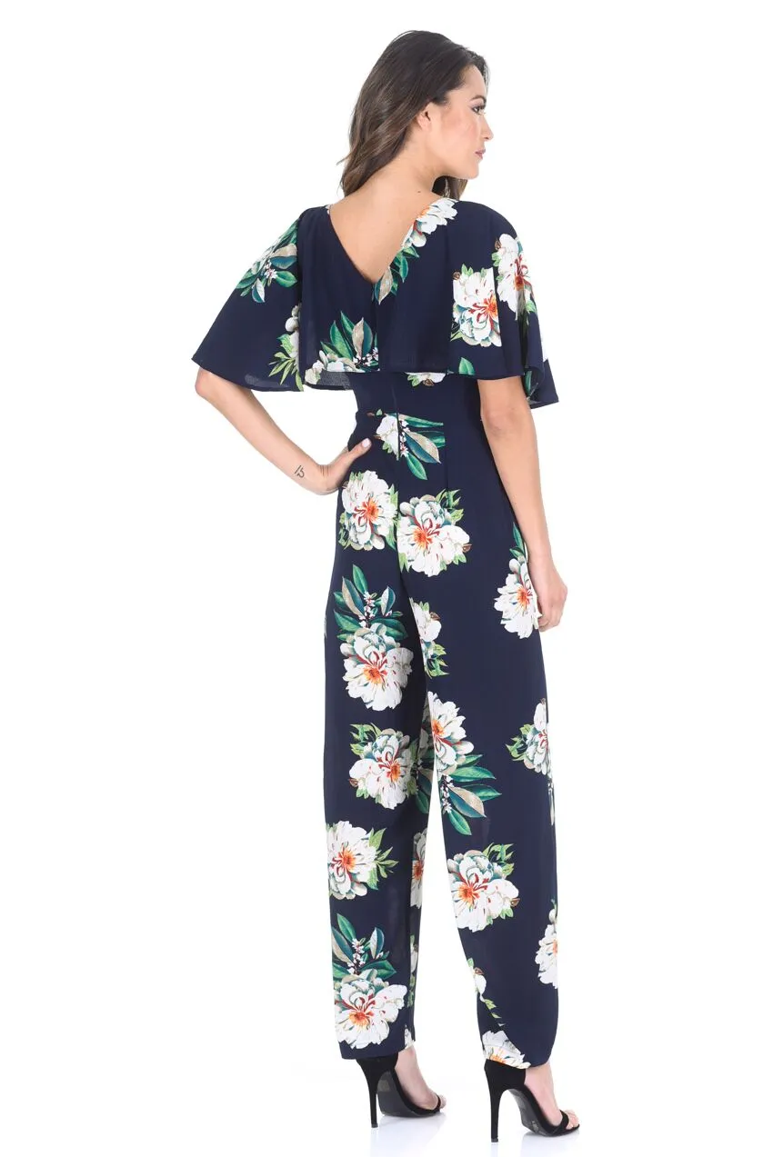 Navy Floral Culotte Jumpsuit With Cape Detail sold by AX Paris product image thumbnail 3
