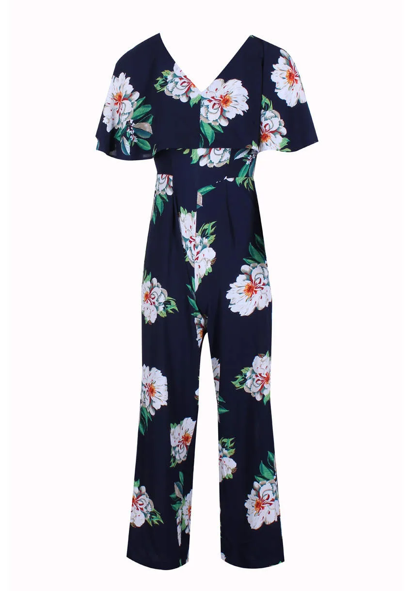 Navy Floral Culotte Jumpsuit With Cape Detail sold by AX Paris product image thumbnail 4