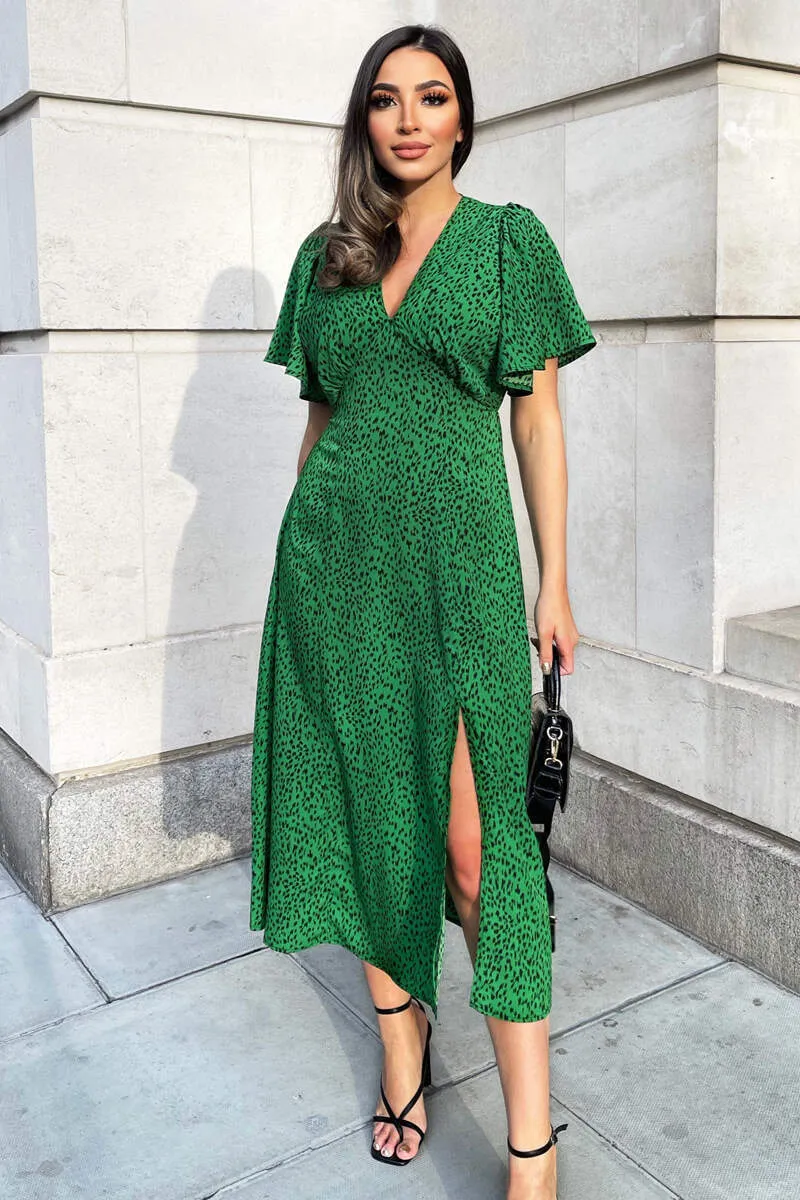 Green Printed V-Neck Short Sleeve Midi Dress sold by AX Paris