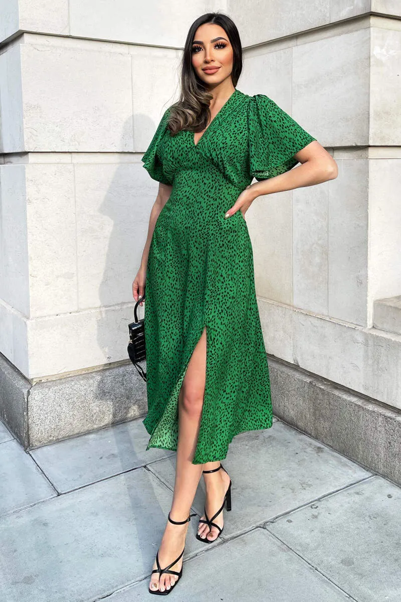 Green Printed V-Neck Short Sleeve Midi Dress sold by AX Paris product image thumbnail 2