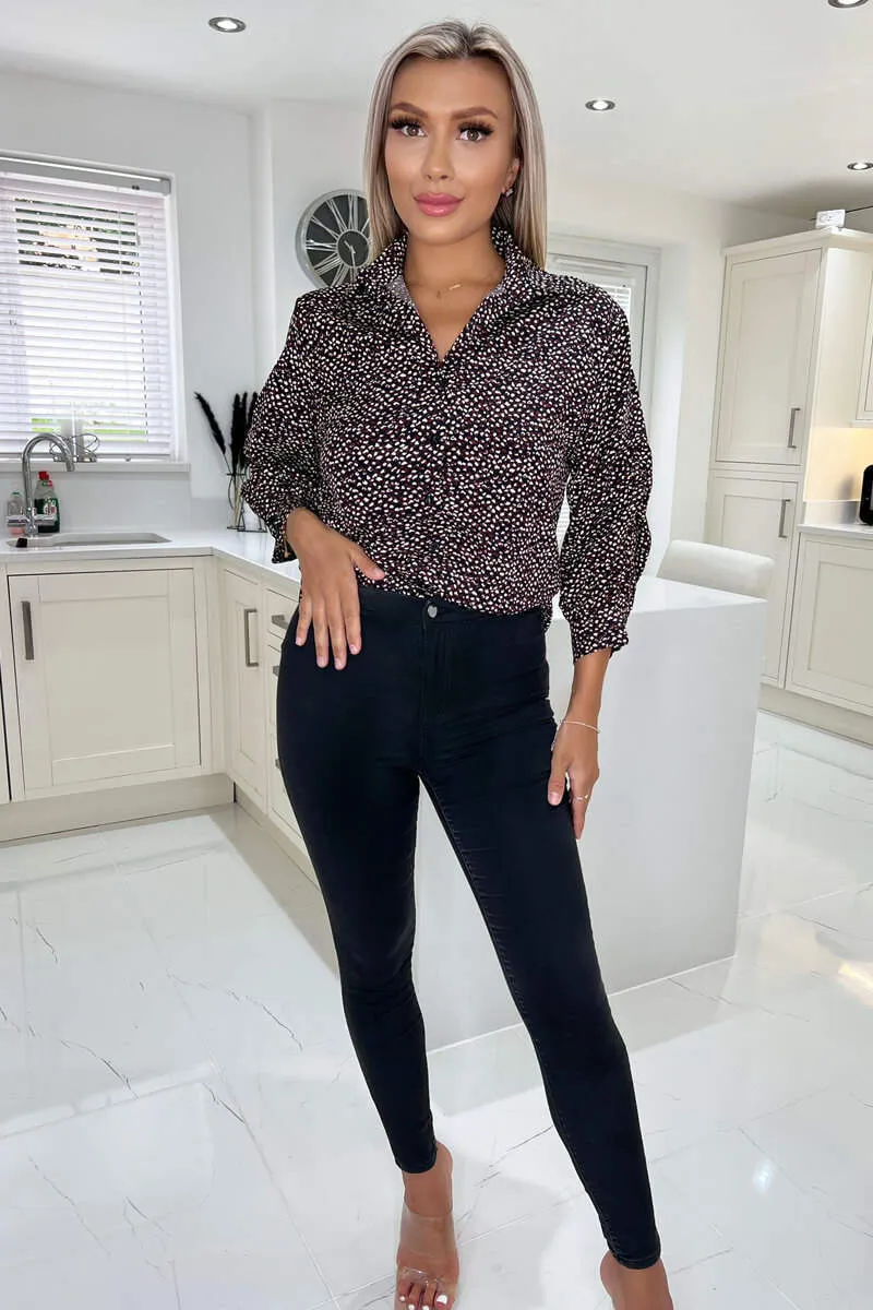 Black Printed Ruched Sleeve Shirt sold by AX Paris product image thumbnail 4