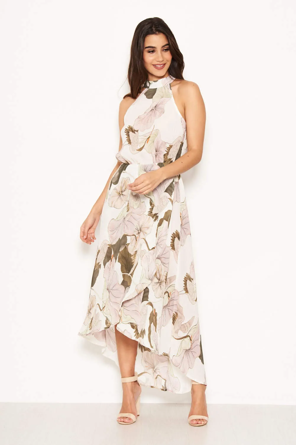 Cream Pleated Halterneck Maxi Dress sold by AX Paris product image thumbnail 2