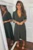 Olive Wrap Side Tie Midi Dress sold by AX Paris