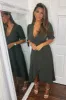 Olive Wrap Side Tie Midi Dress sold by AX Paris