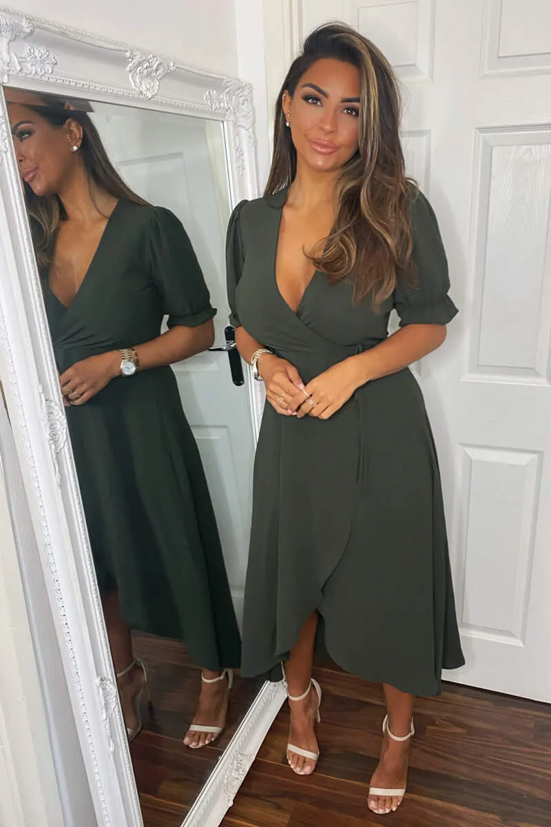 Olive Wrap Side Tie Midi Dress sold by AX Paris product image thumbnail 3