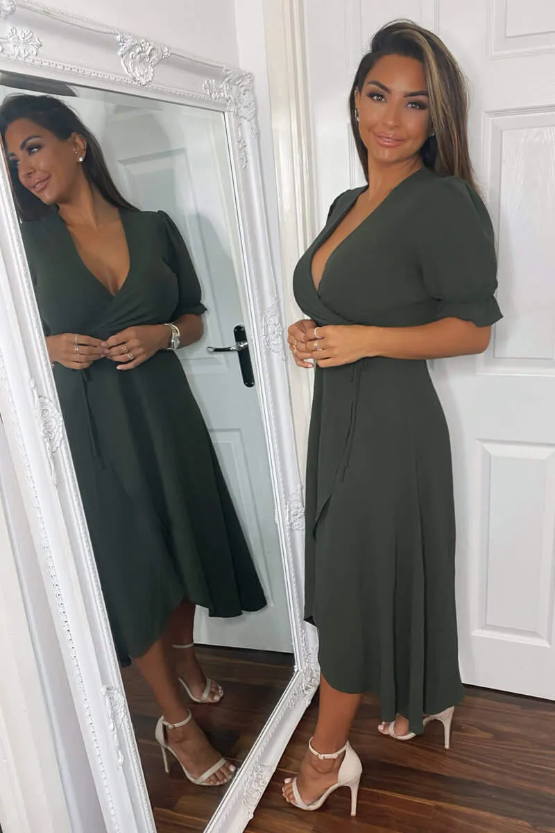 Olive Wrap Side Tie Midi Dress sold by AX Paris product image thumbnail 4