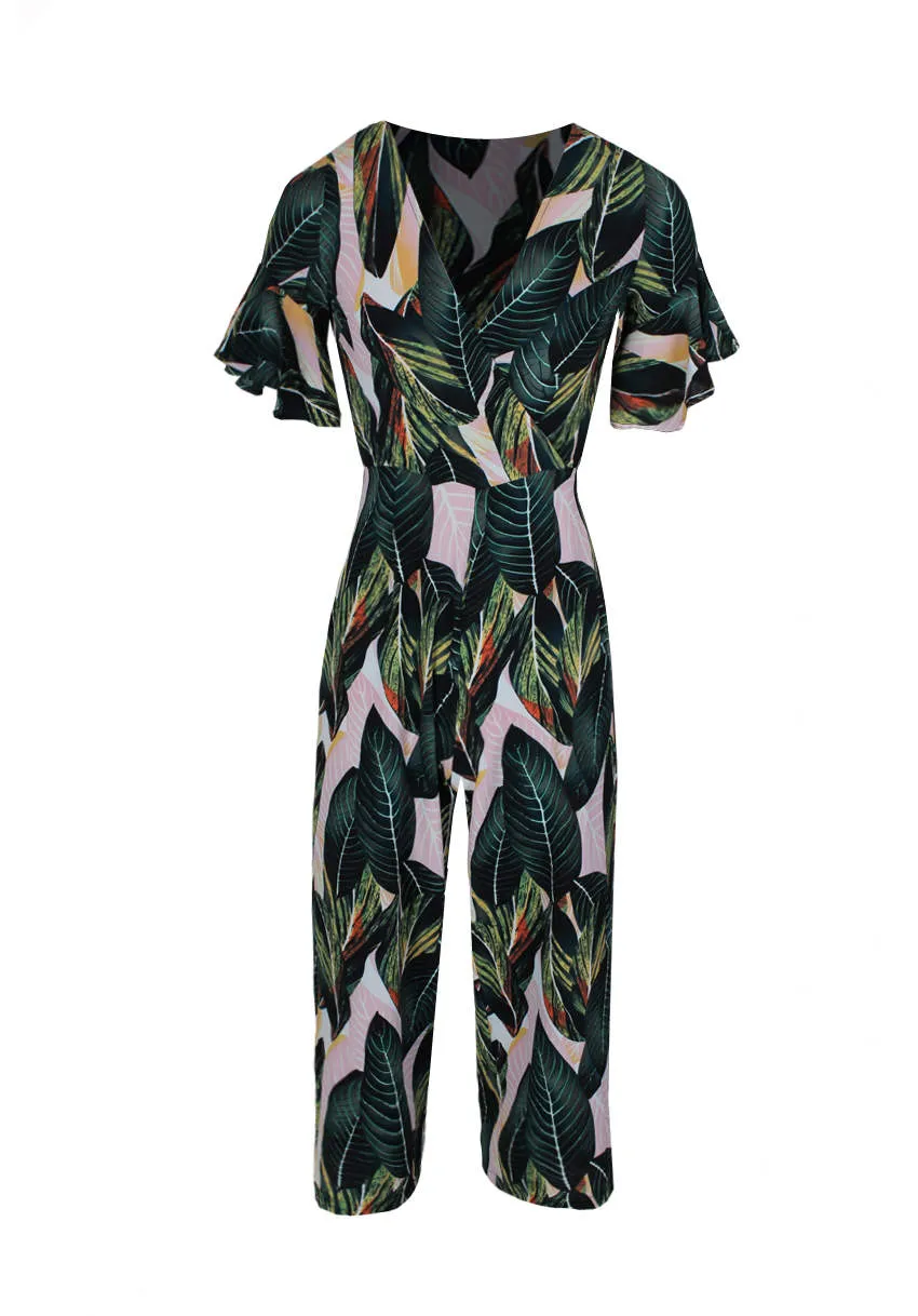Leaf Printed Frill Detail Wrap Front Jumpsuit sold by AX Paris product image thumbnail 4