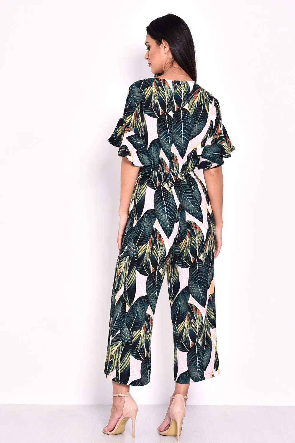 Leaf Printed Frill Detail Wrap Front Jumpsuit sold by AX Paris product image thumbnail 3