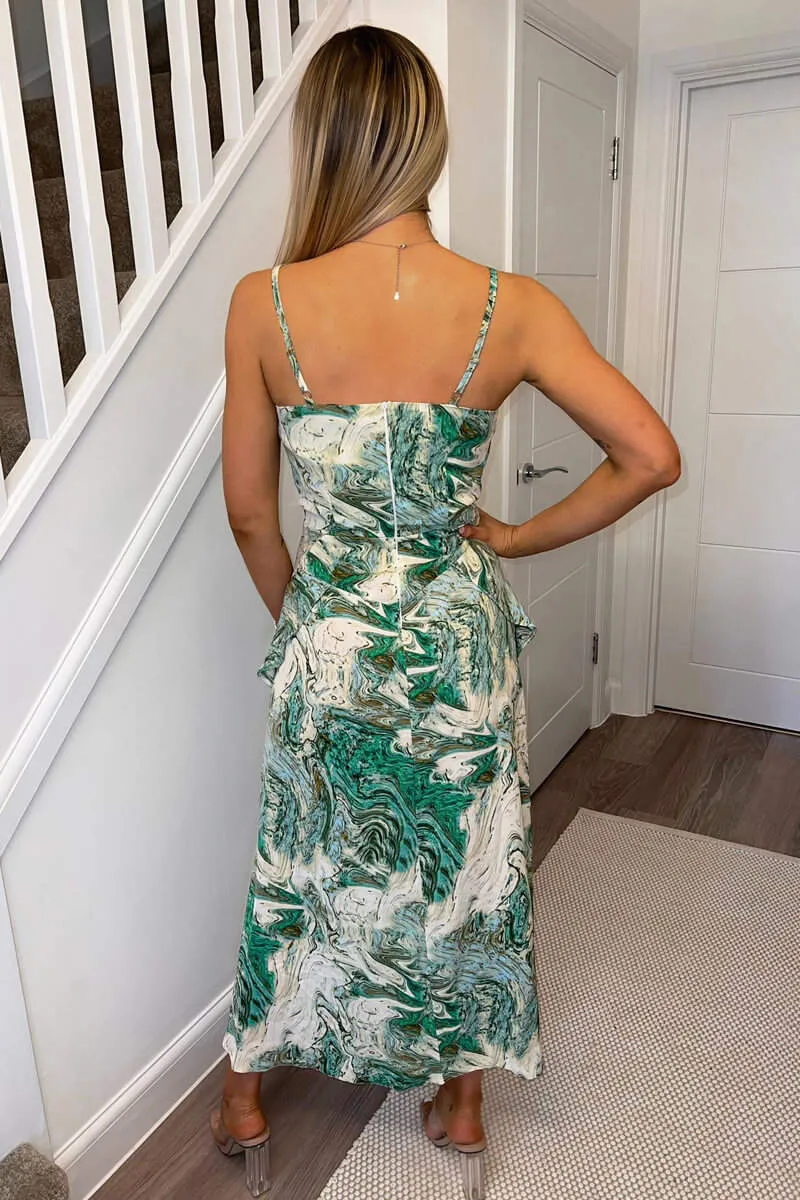 Green Marble Print Double Frill Strappy Midi Dress sold by AX Paris product image thumbnail 4