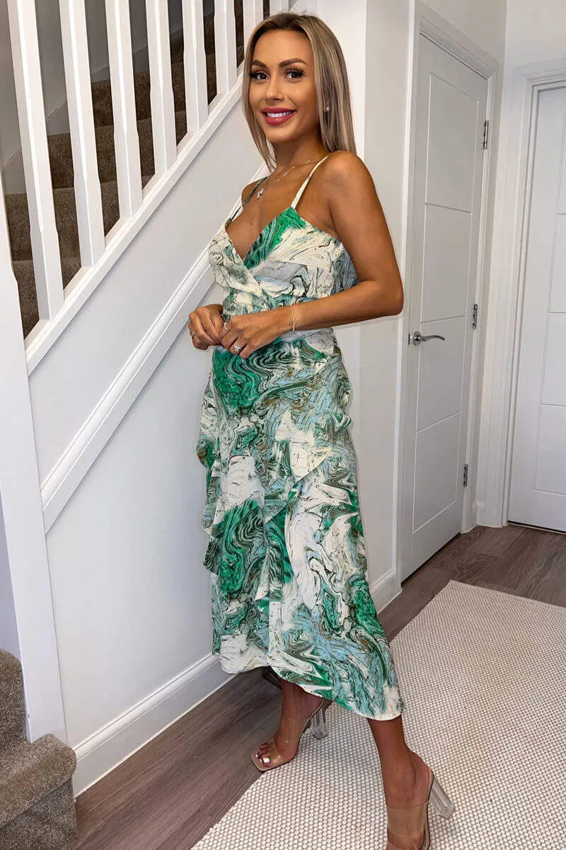 Green Marble Print Double Frill Strappy Midi Dress sold by AX Paris product image thumbnail 3