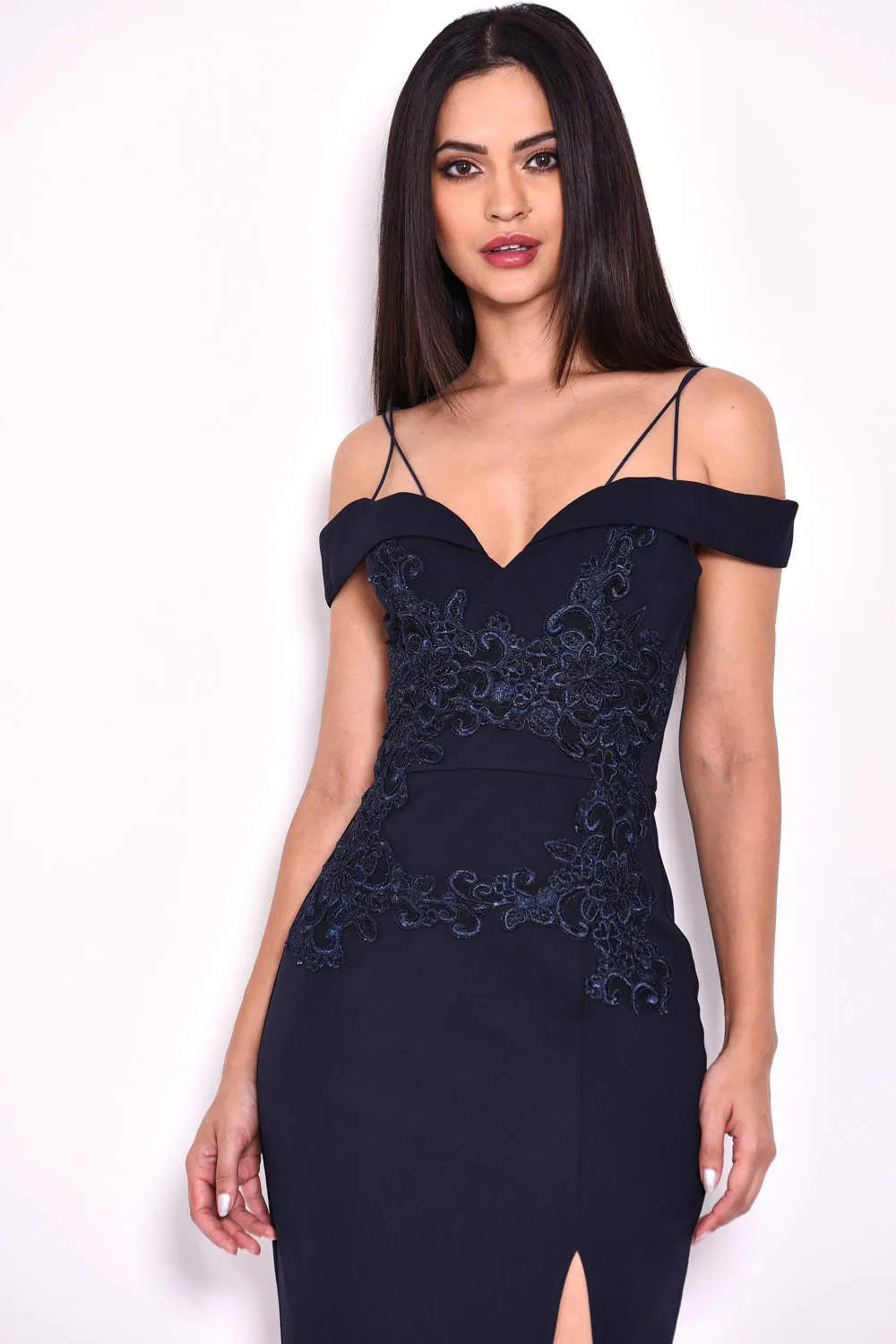 Navy Crochet Detail Double Strap Maxi Dress sold by AX Paris product image thumbnail 5