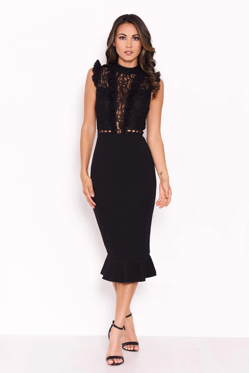 Black Lace Ruffle Hem And Sleeve Dress sold by AX Paris product image thumbnail 2