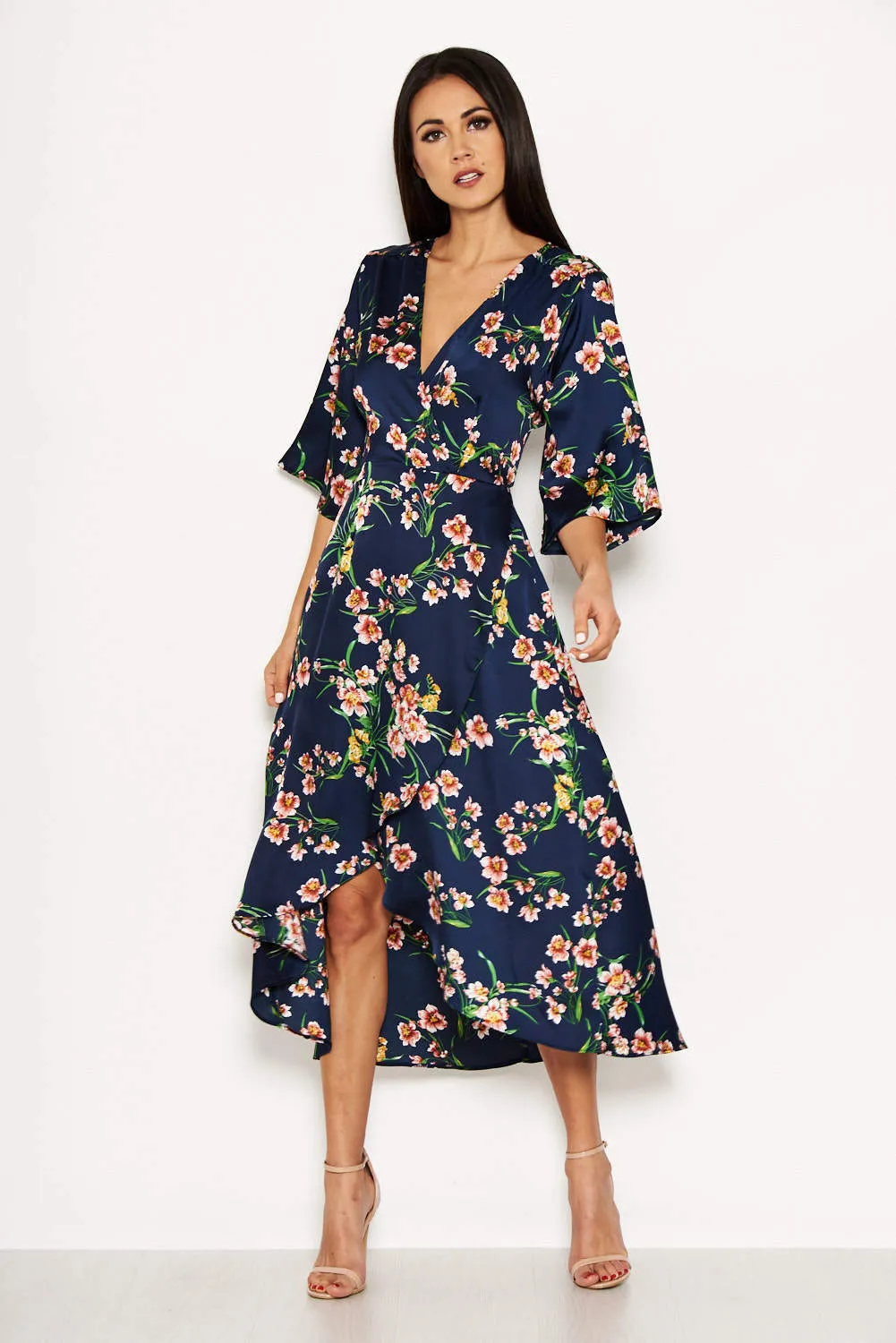 Navy Floral Print Maxi Wrap Dress sold by AX Paris product image thumbnail 4