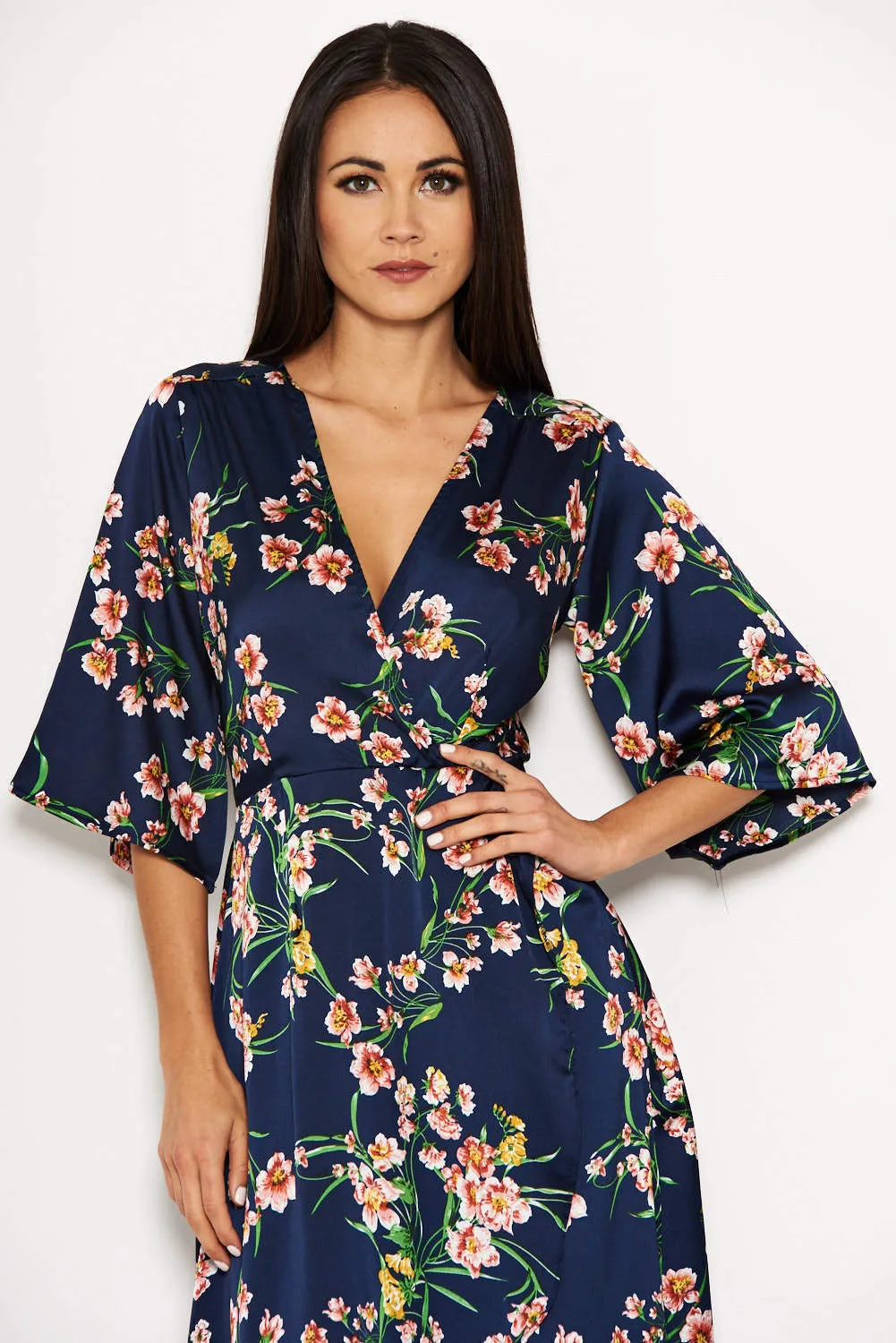 Navy Floral Print Maxi Wrap Dress sold by AX Paris product image thumbnail 5
