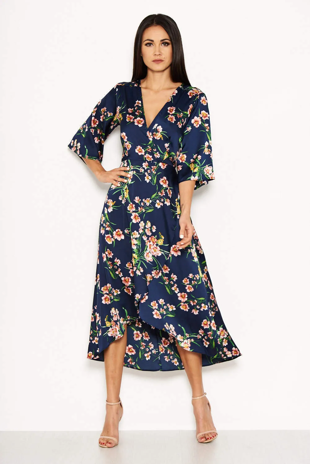 Navy Floral Print Maxi Wrap Dress sold by AX Paris product image thumbnail 2