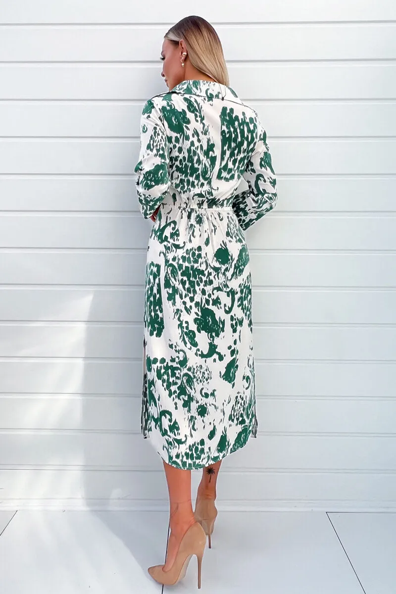 Cream And Green Printed Button Up Top Midi Dress sold by AX Paris product image thumbnail 4