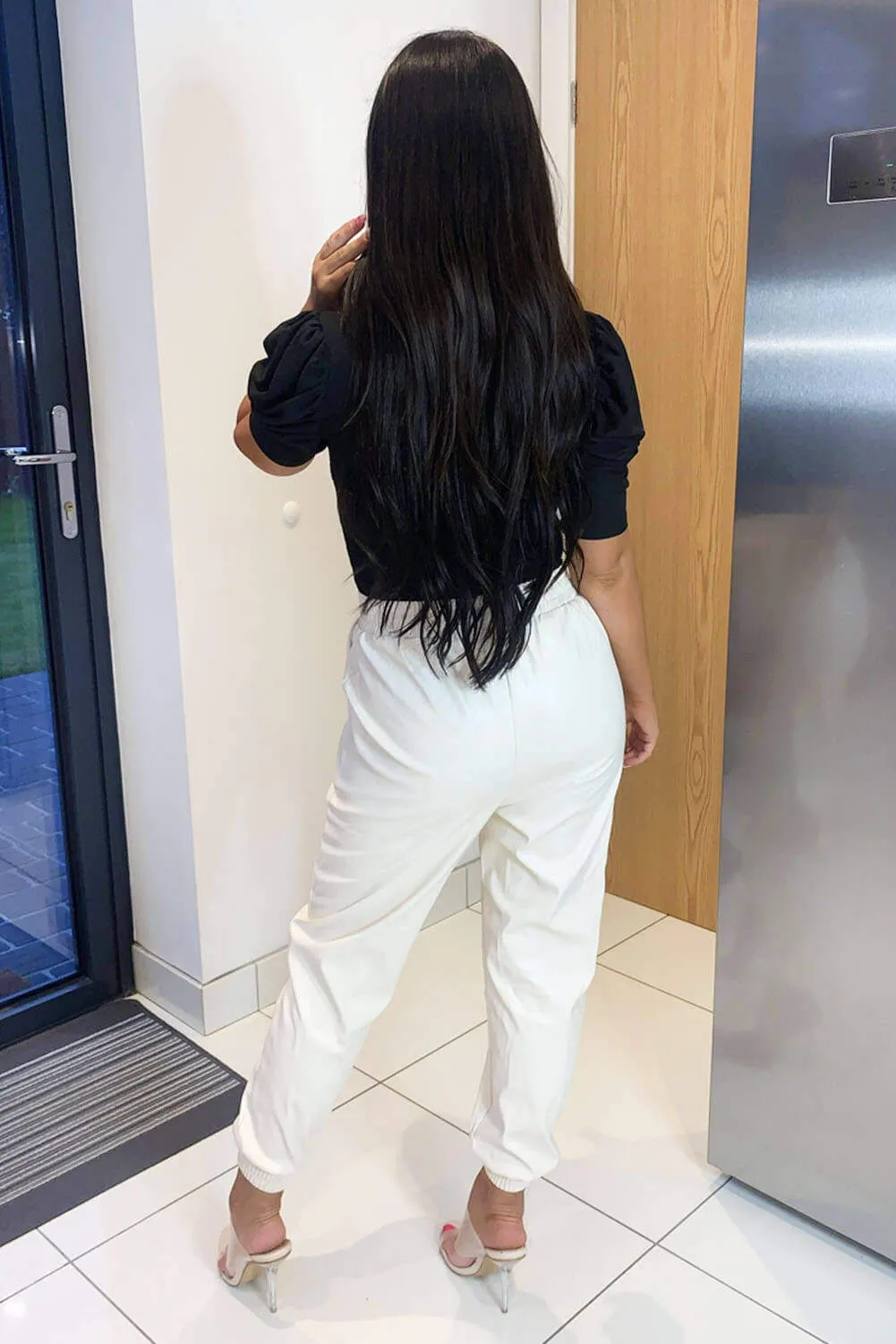 Ecru Faux Leather Joggers sold by AX Paris product image thumbnail 3