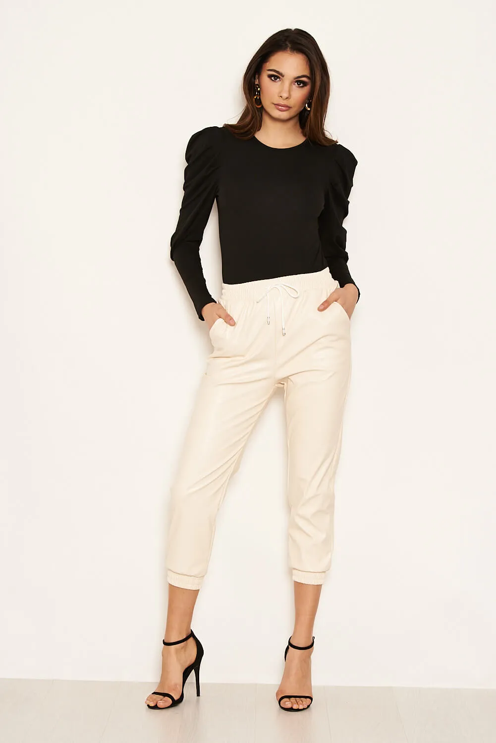 Ecru Faux Leather Joggers sold by AX Paris product image thumbnail 5