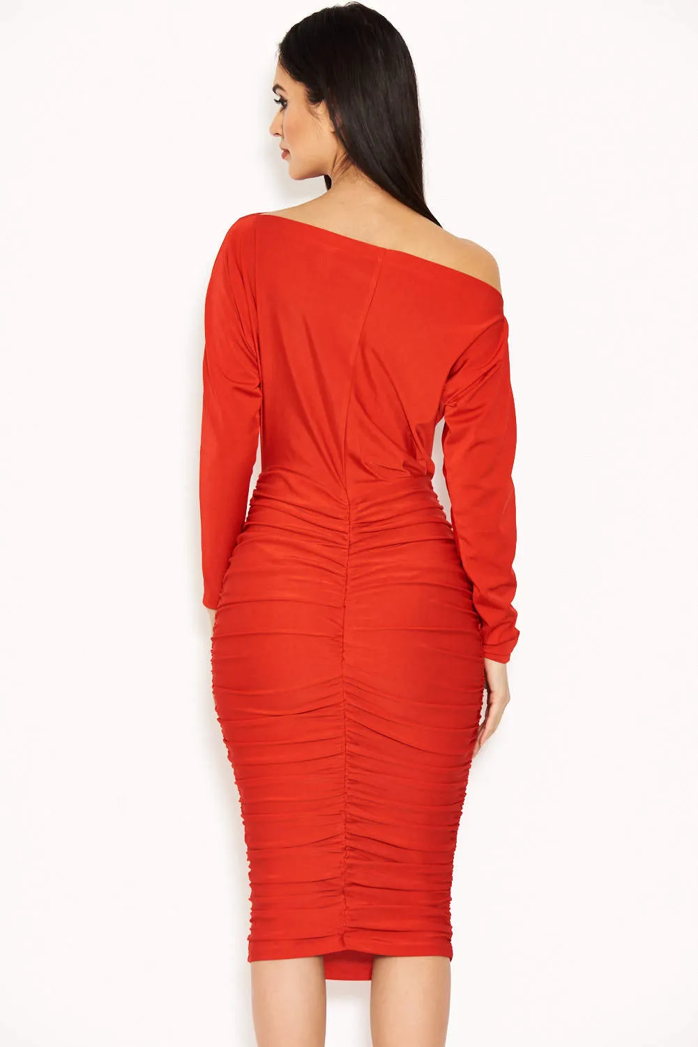 Red Boat Neck Dress With Ruched Detail sold by AX Paris product image thumbnail 3