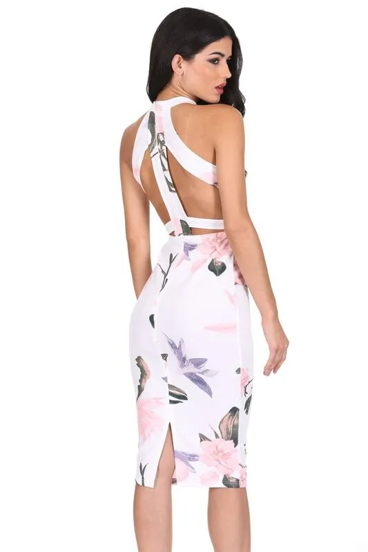 Cream Floral Mesh Bodycon Dress sold by AX Paris product image thumbnail 3