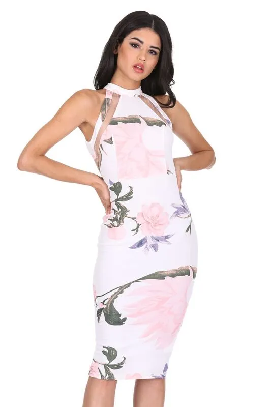Cream Floral Mesh Bodycon Dress sold by AX Paris