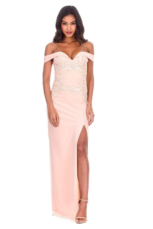 Nude Crochet Detail Double Strap Maxi Dress sold by AX Paris