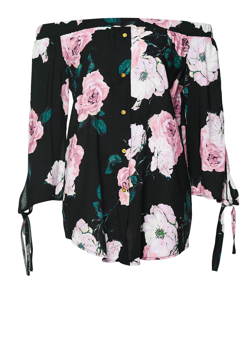 Black Off Shoulder Floral Dress sold by AX Paris product image thumbnail 4