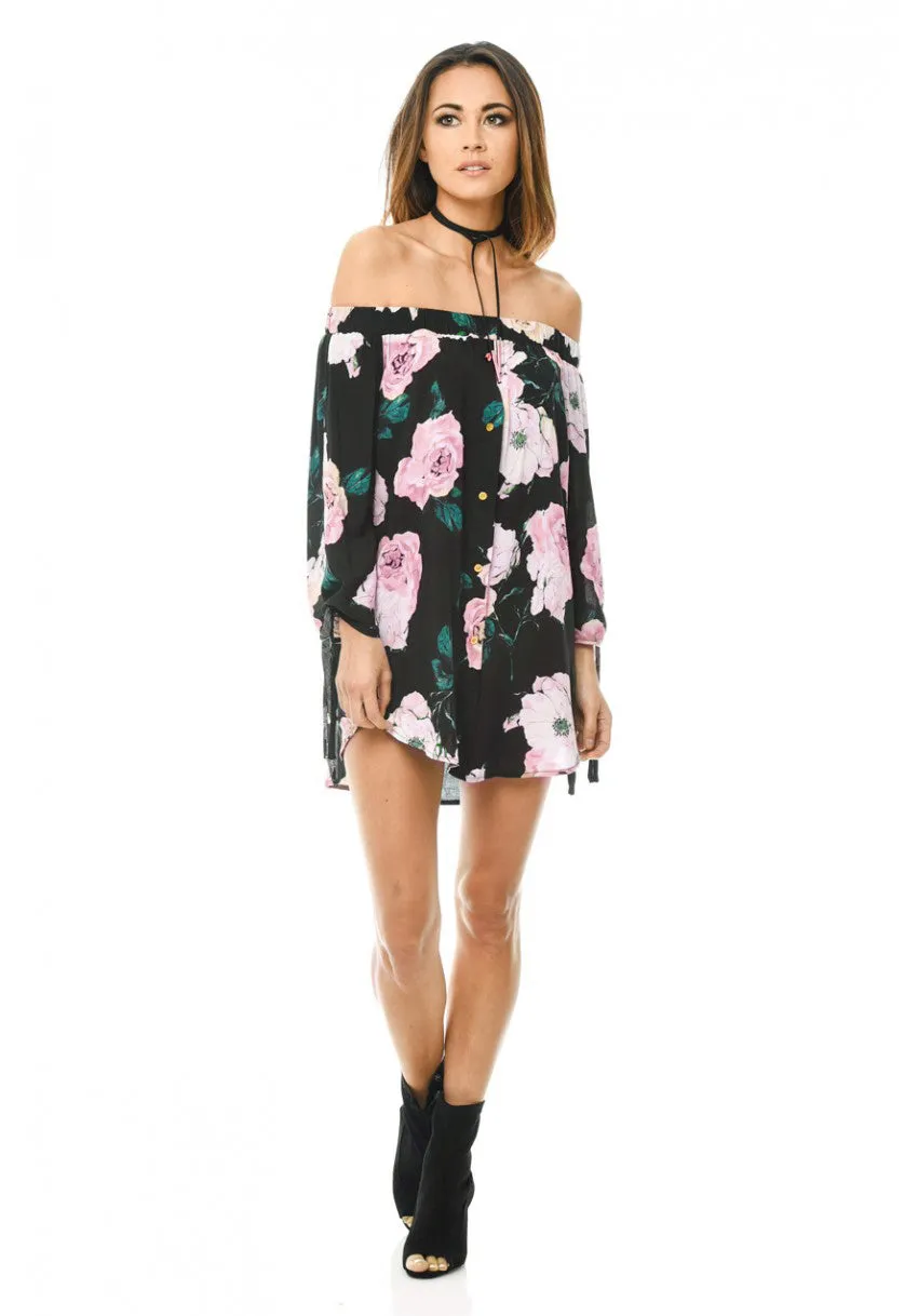 Black Off Shoulder Floral Dress sold by AX Paris product image thumbnail 2