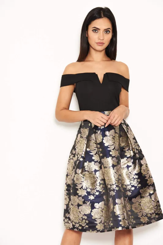 Black Floral Brocade Midi Dress sold by AX Paris