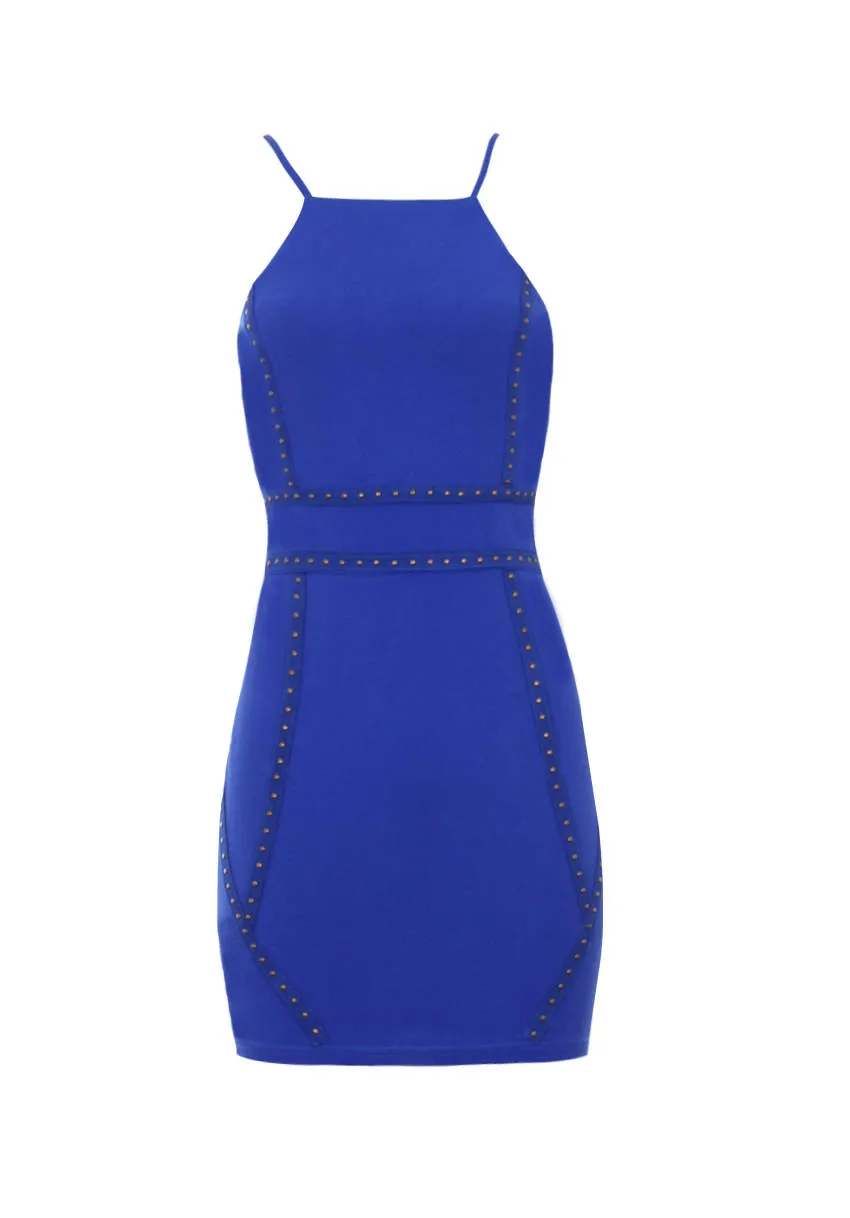 Blue Strappy Stud Front Bodycon Mini Dress sold by AX Paris product image thumbnail 4