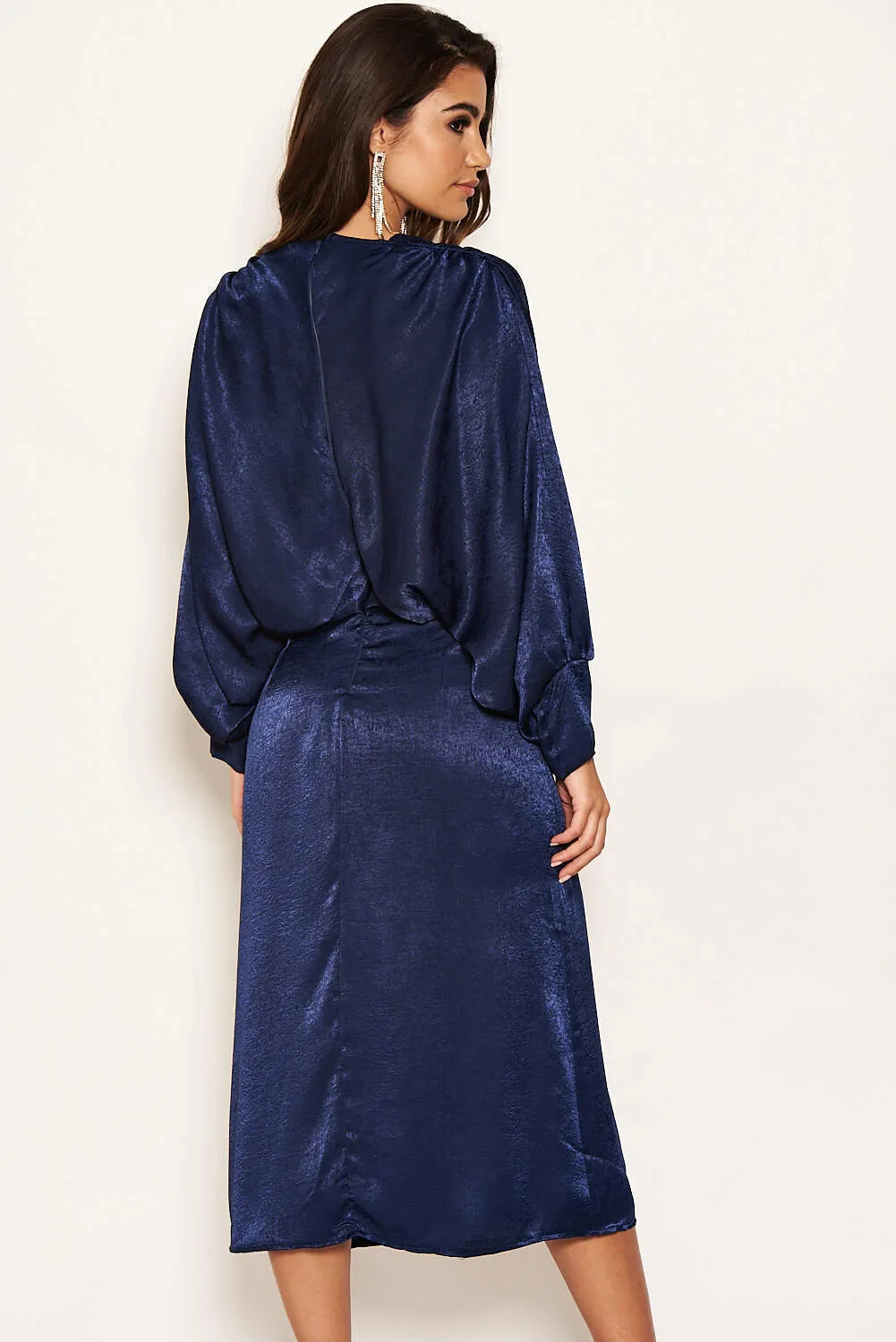 Navy Bat Wing V Neck Midi Dress sold by AX Paris product image thumbnail 3