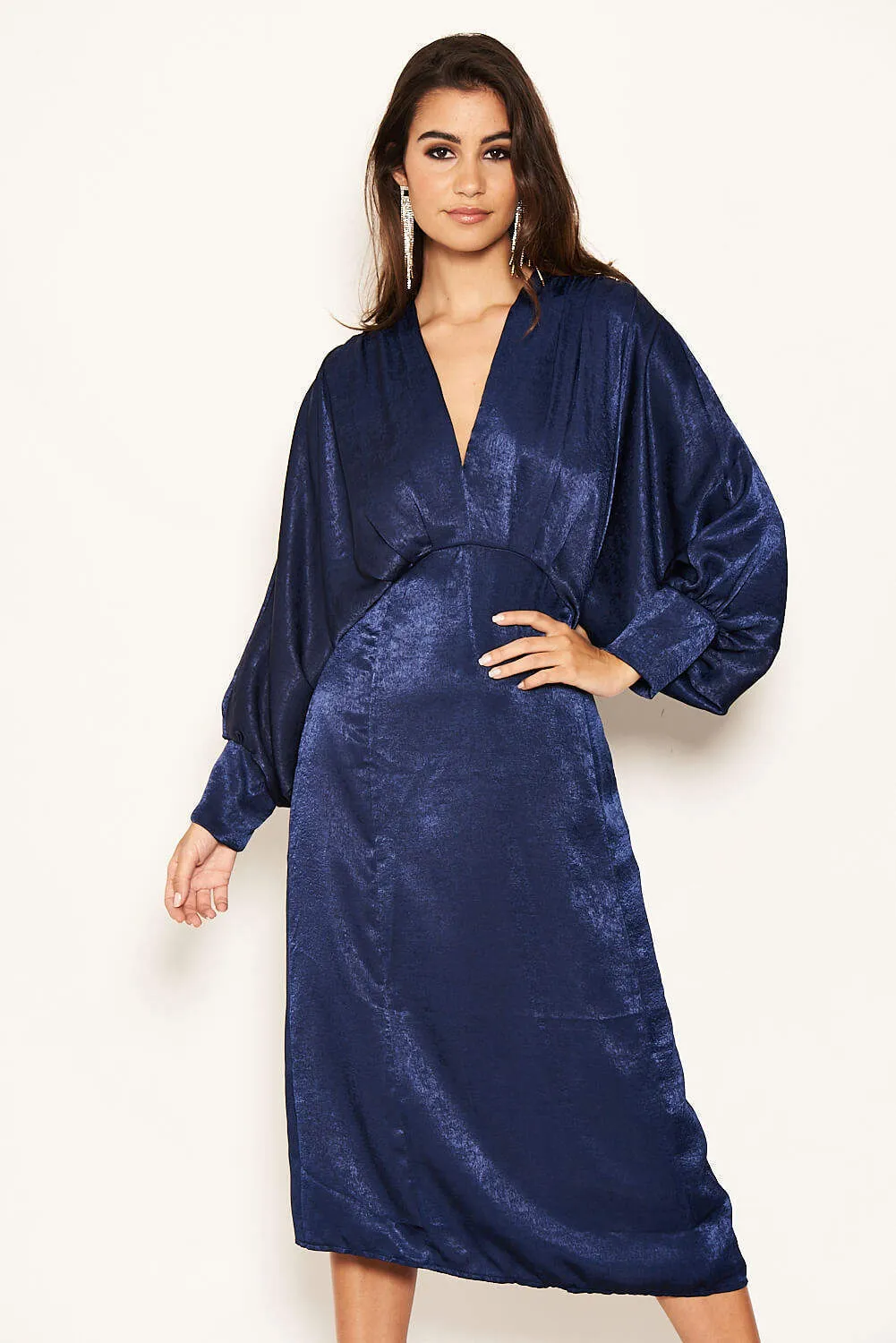 Navy Bat Wing V Neck Midi Dress sold by AX Paris product image thumbnail 4