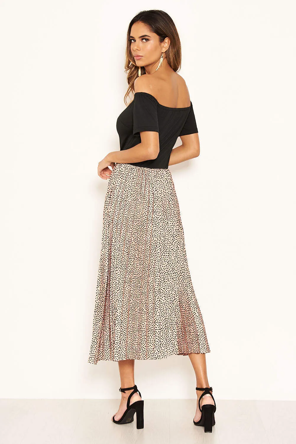 Pink 2 in 1 Polka Dot Pleated Midi Dress sold by AX Paris product image thumbnail 3