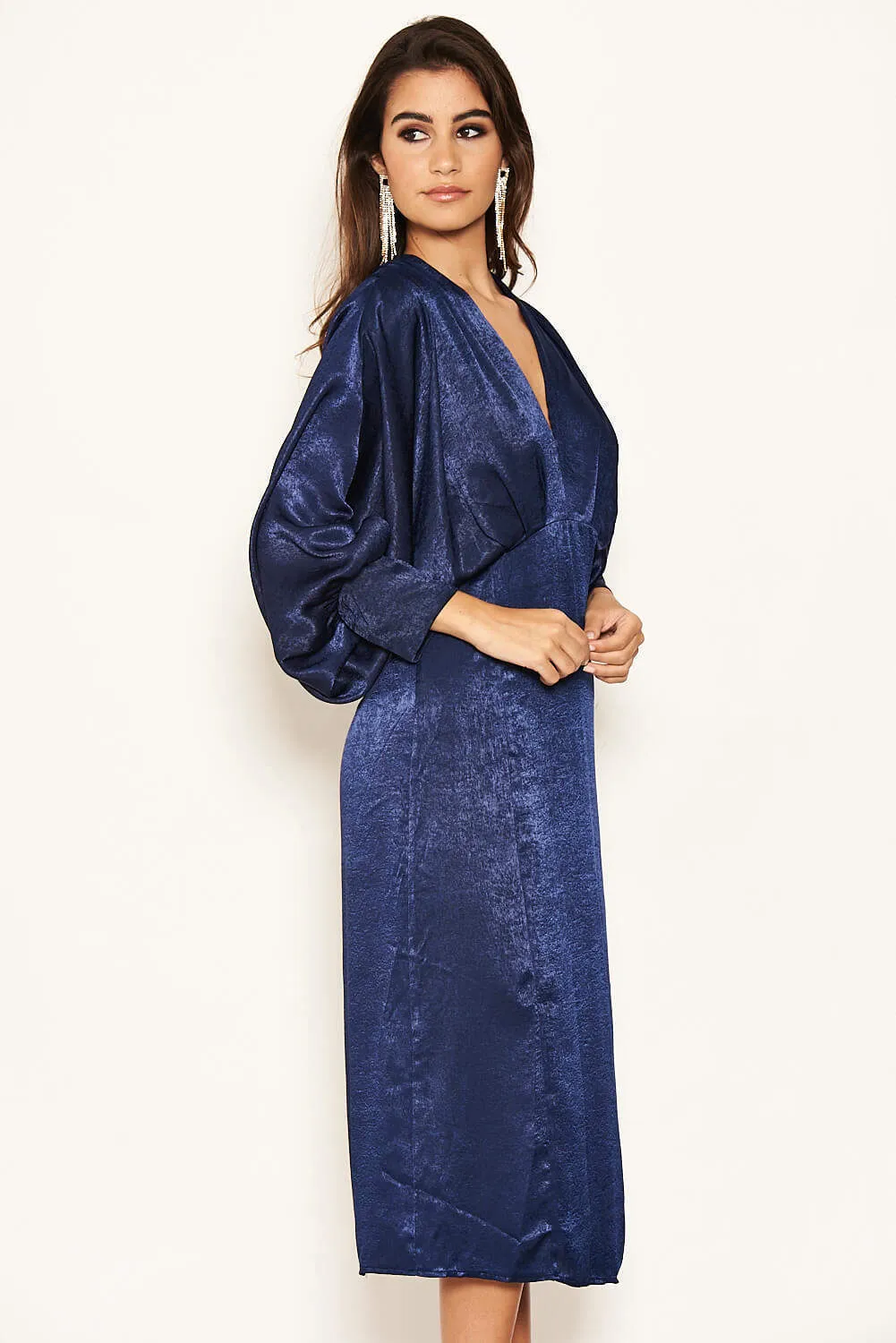Navy Bat Wing V Neck Midi Dress sold by AX Paris product image thumbnail 5