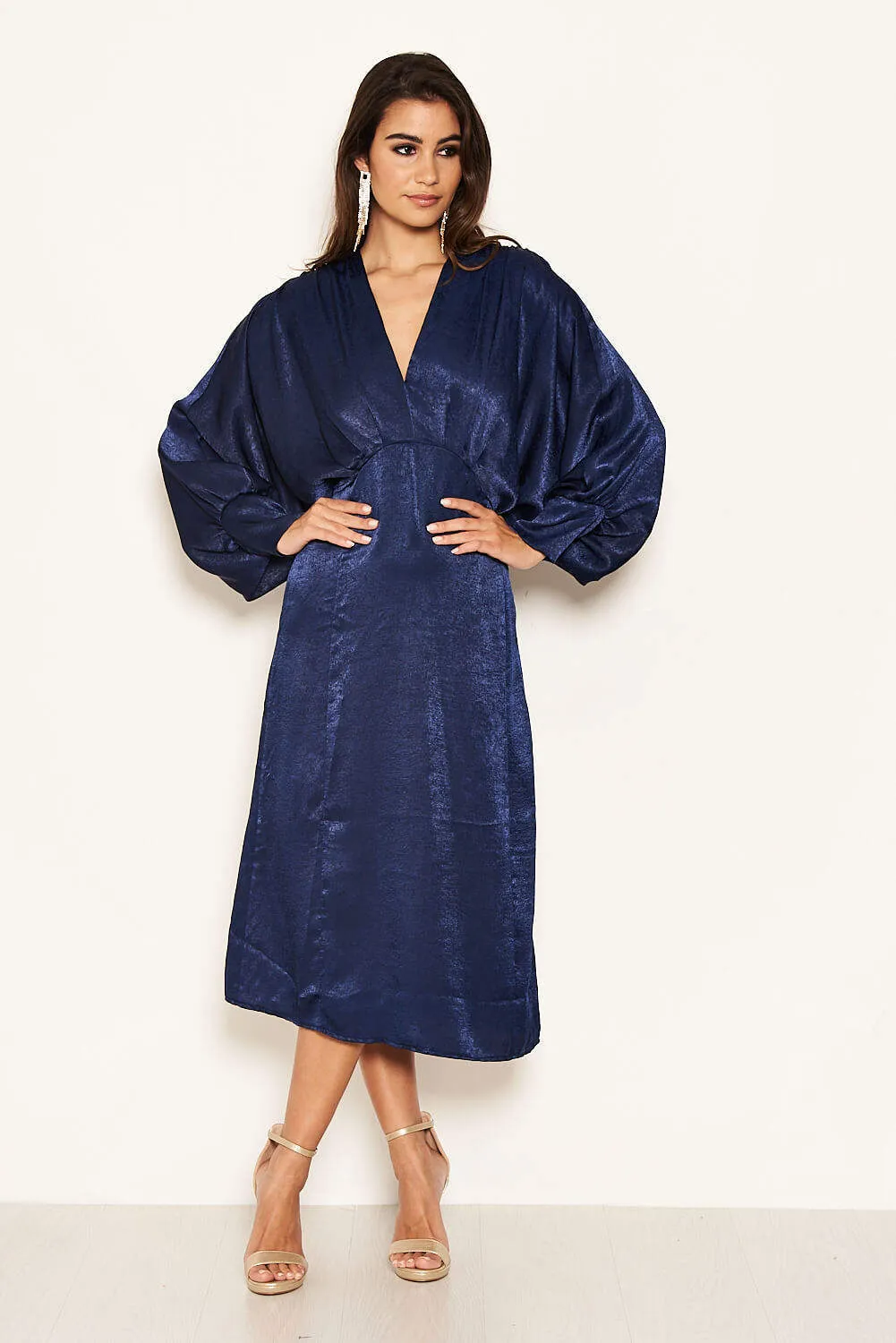 Navy Bat Wing V Neck Midi Dress sold by AX Paris product image thumbnail 2