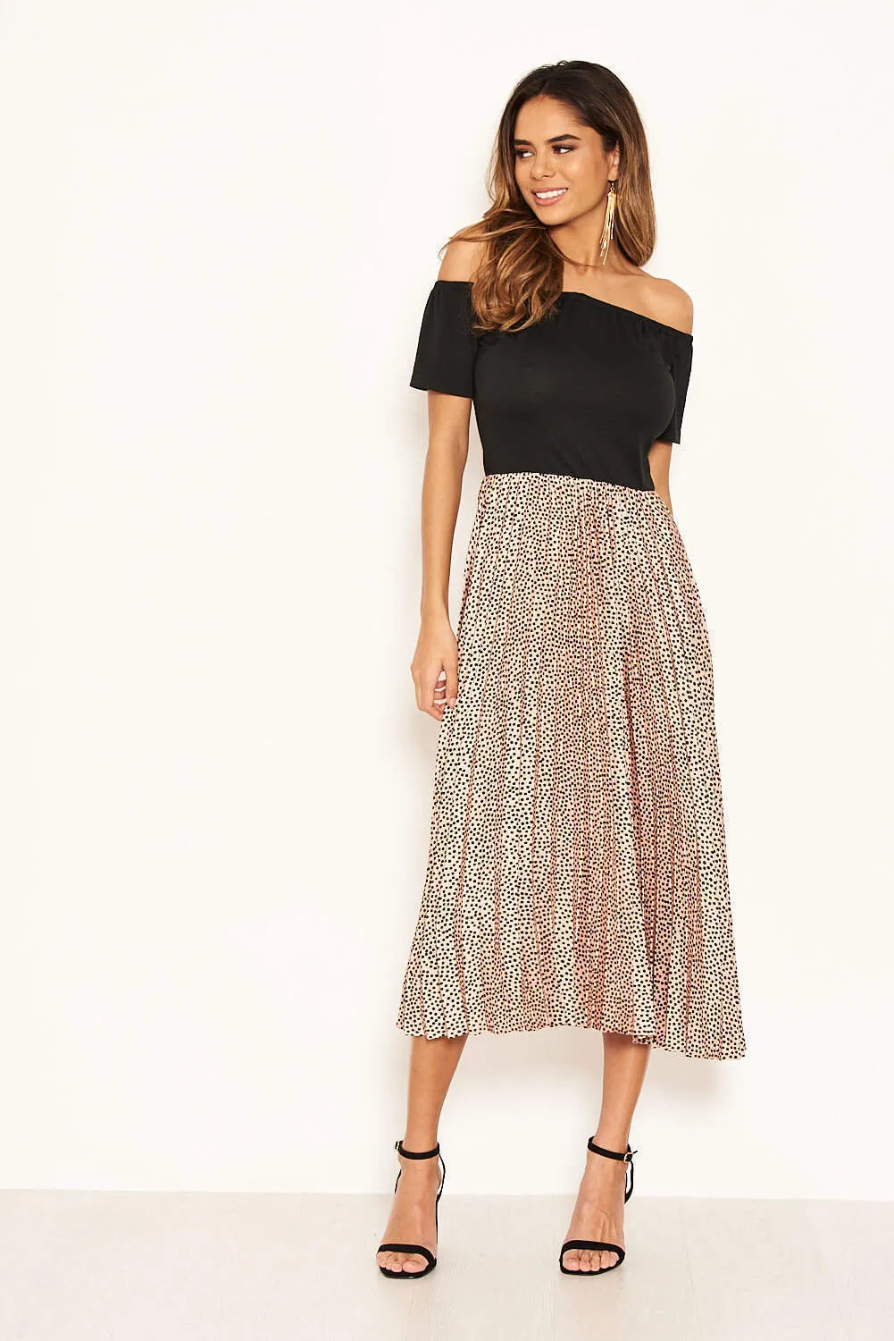 Pink 2 in 1 Polka Dot Pleated Midi Dress sold by AX Paris product image thumbnail 4