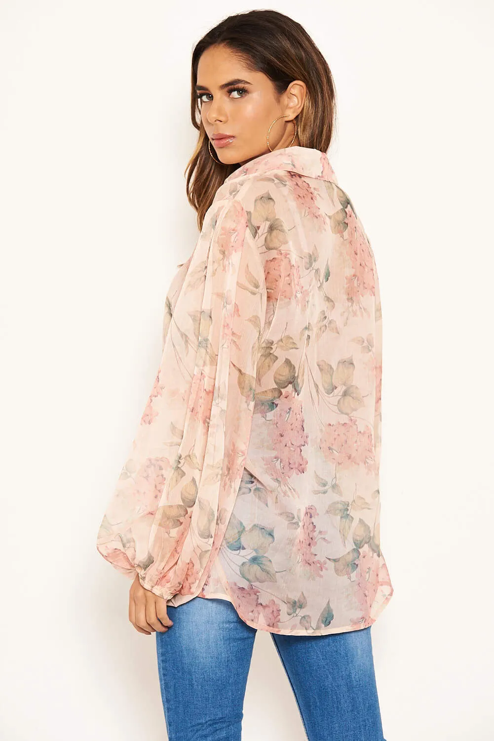 Pink Floral Sheer Shirt sold by AX Paris product image thumbnail 4
